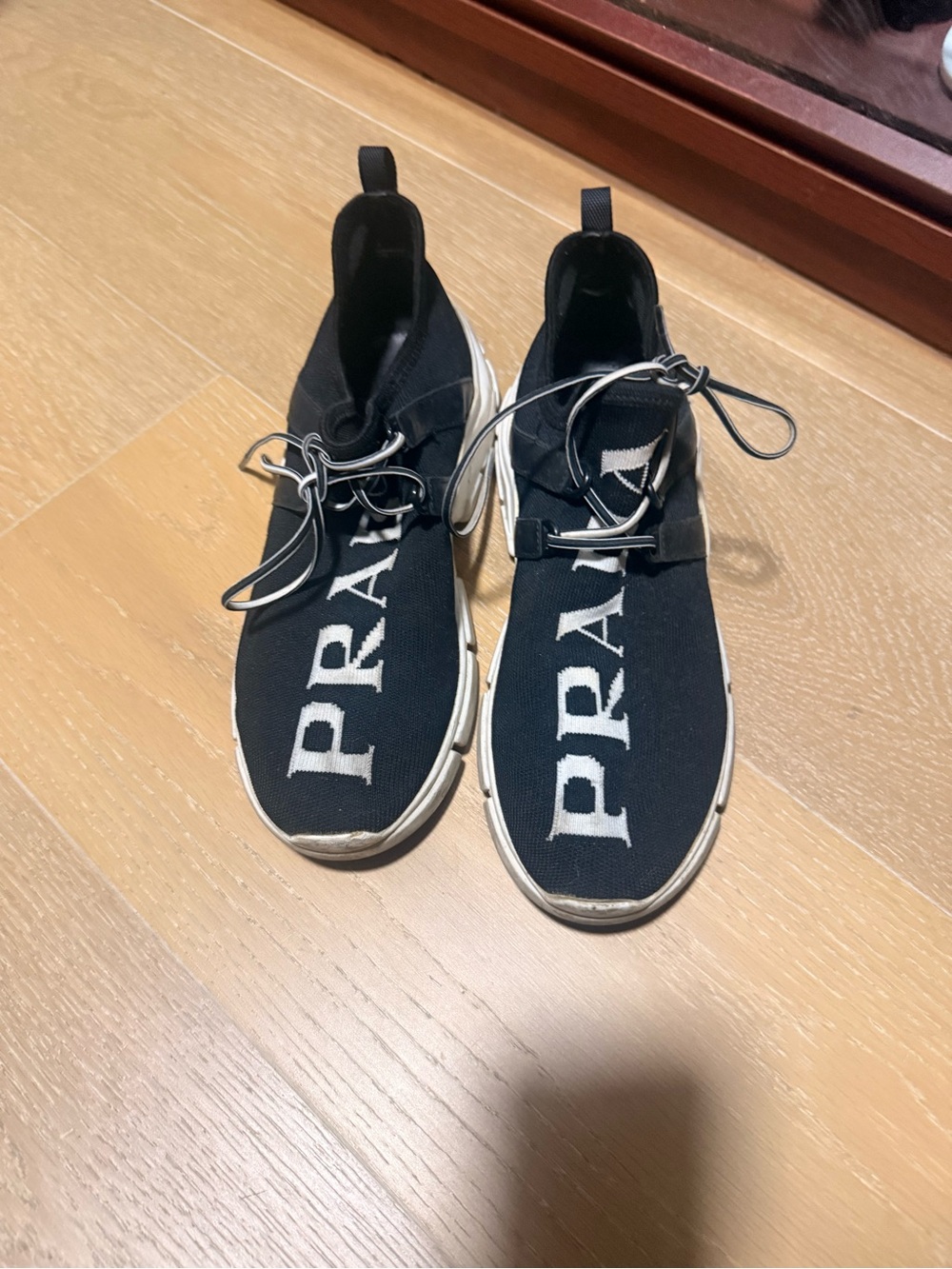 Prada Black Knit Logo Slip-On Women's Athletic Sneakers